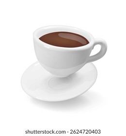 3d realistic espresso coffee in white cup icon. Side view. Espresso coffee isolated