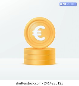 3d realistic euro gold coin icon symbol. Money cash, currency sign, investment,  profit or gain, treasure, finance or casino concept. 3D vector isolated illustration, Cartoon pastel Minimal style.