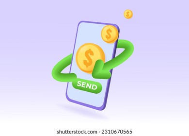 3d realistic Fast money transaction, budget estimate, time is money, concept. Financial services, quick loan approval, cash transfer, online payment. Vector illustration.