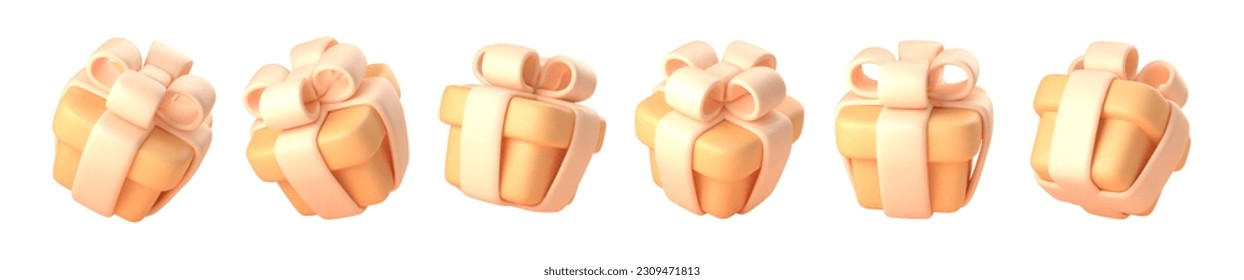 3d realistic festive yellow gift boxes with ribbon and bow. Vector illustration.