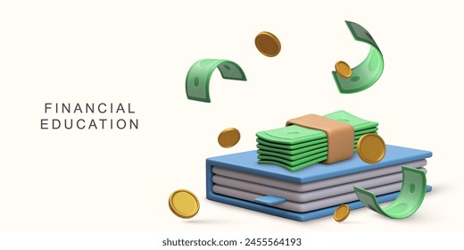 3d realistic Financial education concept on white background. Vector illustration.