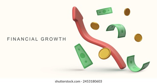 3d realistic  Financial growth concept on white background. Vector illustration.