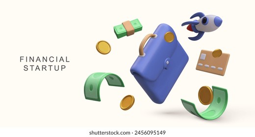 Concepto de inicio financiero realista 3d sobre fondo blanco. Ilustración vectorial.