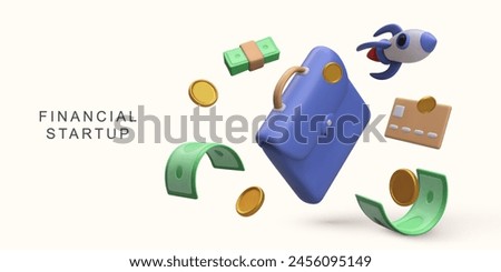 3d realistic Financial startup concept on white background. Vector illustration.