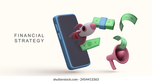 3d realistic Financial strategy concept on white background. Vector illustration.