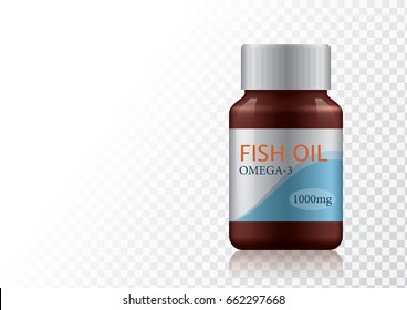 3D Realistic Fish Oil Bottle Vector Illustration