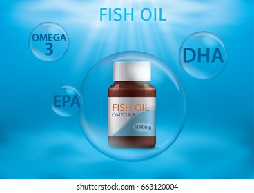 3D realistic fish oil poster, ad. vector design