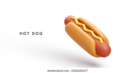 3d realistic fly Hot Dog on white background. Vector illustration.