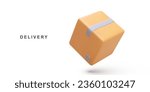 3d realistic flying cardboard box. Vector illustration.