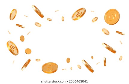 3d realistic flying golden coins with dollar currency sign with effect bokeh on white isolated background. Rich or casino luck concept. Precious expensive treasure. Stock vector illustration.	
