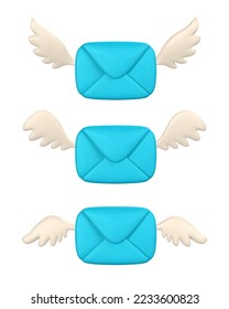 3d realistic flying mail envelope with wings in cartoon minimal style. Vector illustration.