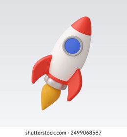 3d Realistic Flying rocket vector illustration