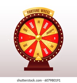  3d realistic Fortune Wheel illustration with 12 gold and red empty sectors. Slots or casino element design. Colorful fortune wheel design. Eps10 vector.