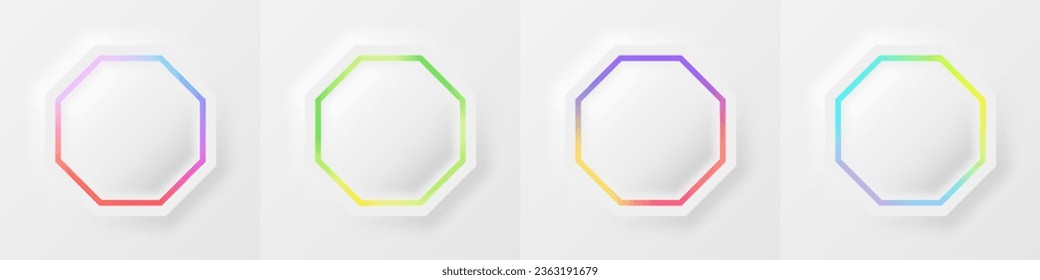 3d realistic frame set. Minimal geometric background with illuminate neon lighting colorful line