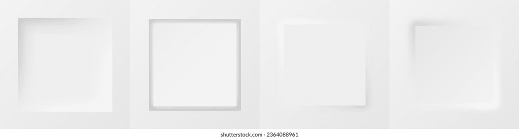 3d realistic frame set for your product. White and grey minimal geometric background with light and shadow. Neumorphism style vector illustration