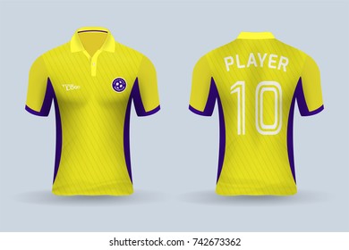 3D realistic of front and back of soccer jersey shirt on shop backdrop. Concept for soccer team uniform or football apparel mockup template in vector illustration