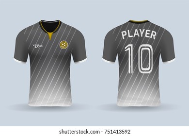 3D realistic of front and back of soccer jersey shirt on shop backdrop. Concept for soccer team uniform or football apparel mockup template in vector illustration