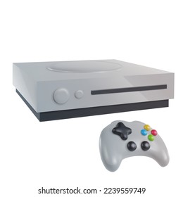 3d realistic game console with controller in minimal funny cartoon style. Modern design element on white background. Vector illustration or icon gamepad.