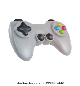 3d realistic game controller in minimal funny cartoon style. Modern design element on white background. Vector illustration or icon gamepad.