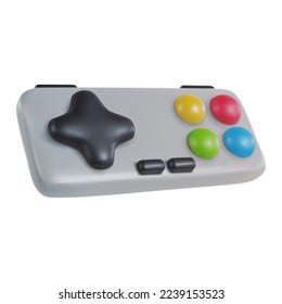 3d realistic game controller in minimal funny cartoon style. Modern design element on white background. Vector illustration or icon gamepad.