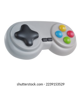 3d realistic game controller in minimal funny cartoon style. Modern design element on white background. Vector illustration or icon gamepad.