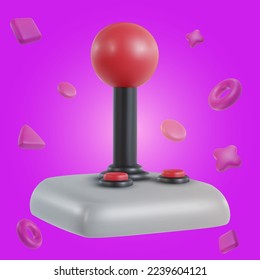 3d realistic game joystick with geometric shapes in minimal funny cartoon style. Modern design element on color background. Vector illustration or icon gamepad.