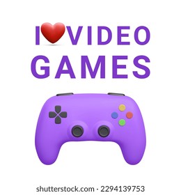 3d realistic gamepad isolated on white background. I love video games. Vector illustration