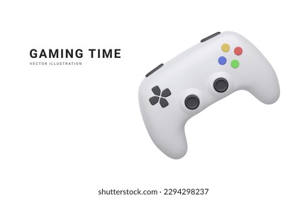 3d realistic gamepad isolated on white background. Video games and gaming time concept. Vector illustration