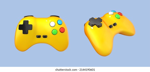 3D realistic gamepad. Wireless controllers isolated on blue background. Computer gaming. 3d cartoon vector icon.