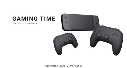 3d realistic gamepads and gaming console isolated on white background. Video games and gaming time concept. Vector illustration