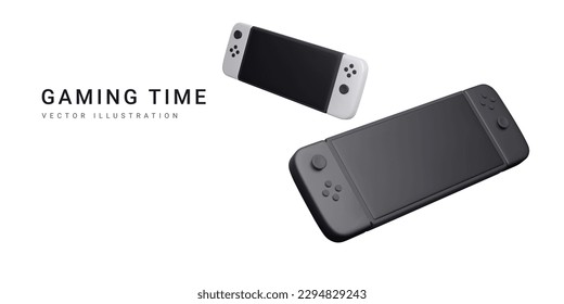 3d realistic gaming consoles isolated on white background. Video games concept banner. Vector illustration