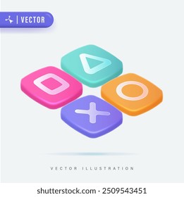 3D Realistic Geometric gamepad symbol isolated buttons design. Joystick Button Icon in White Isolated Background. 3D button game set