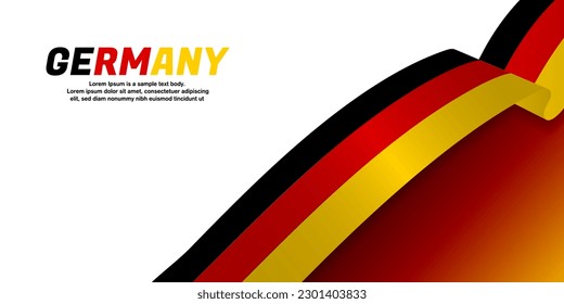 3d Realistischer deutscher Flag Ribbons Poster-Template-Banner auf weißem und Farbverlauf-Hintergrund für Kopienraum. Flagge von Deutschland Rahmen. Deutsche Hintergrundvorlage. Vektorgrafik. EPS10