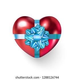 3D Realistic Gift Box in a Heart shape. Pink Glamour Saint Valentine's holiday, Wedding, Love, Women, Mother's Day, Birthday web digital icon isolated on light background. Top view Vector Illustration
