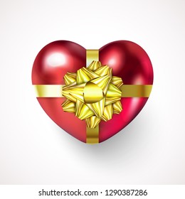 3D Realistic Gift Box in a Heart shape. Glamour Pink Saint Valentine's holiday, Wedding, Love, Women, Mother's Day, Birthday web digital symbol on light background. Top view Vector Illustration