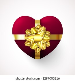 3D Realistic Gift Box in a Heart shape. Glamour Pink Saint Valentines holiday, Wedding, Love, Women, Mother's Day, Birthday web digital symbol on light background. Top view Vector Illustration