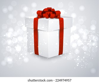 3d realistic gift box with red bow. Vector illustration. 
