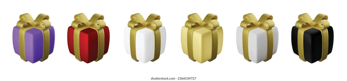 3d Cajas de regalo realistas con conjunto de cebos de regalo de oro. Ilustración del vector de decoración de Navidad EPS10