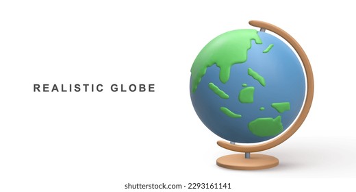 3D realistic globe on white background. Vector illustration.