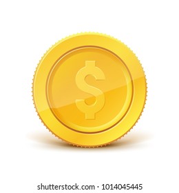 3d realistic gold coin icon. Vector illustration isolated on white background.