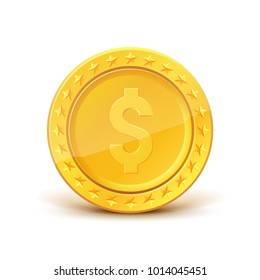 3d realistic gold coin icon. Vector illustration isolated on white background.