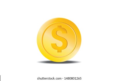 3d realistic gold coin icon. With dollar sign. Vector illustration isolated on white background