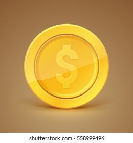 3d realistic gold coin icon. Vector illustration.