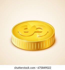 3d realistic gold coin icon. US dollar. Money concept. Vector illustration