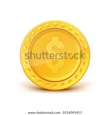 3d realistic gold coin icon. Vector illustration isolated on white background.