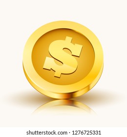 3d realistic gold coin isolated on white background. Vector illustration
