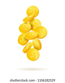 3d realistic gold coins set on white in different positions .Money isolated on white. Vector illustration.