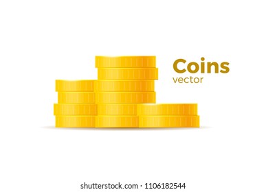 3d realistic gold coins set on white in different positions .Money isolated on white. Vector illustration.