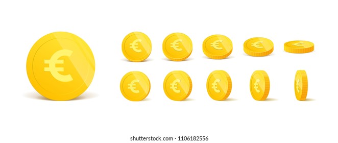 3d realistic gold coins set on white in different positions .Money isolated on white. Vector illustration.