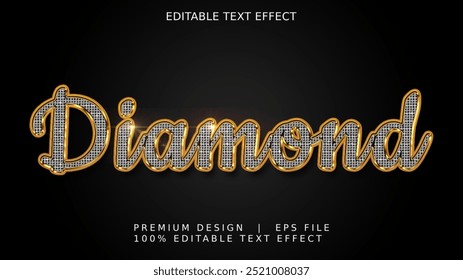 estilo de efeito de texto de diamante de ouro realista 3d. Ilustração de vetor de efeito de texto editável.